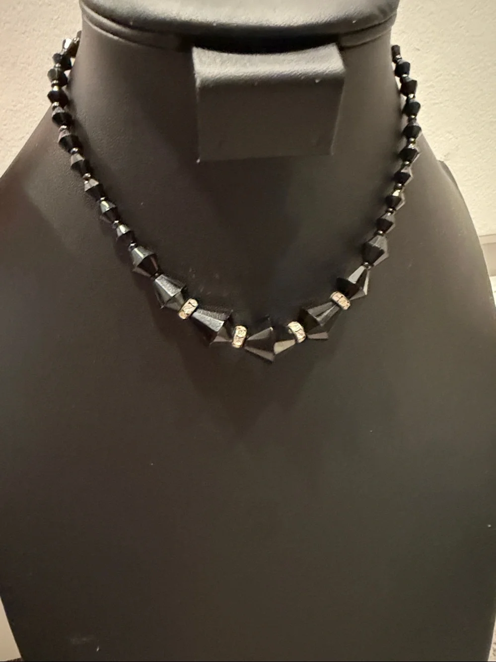 Vintage Black Faceted Beaded Collar‎ Choker Necklace Rhinestone Statement